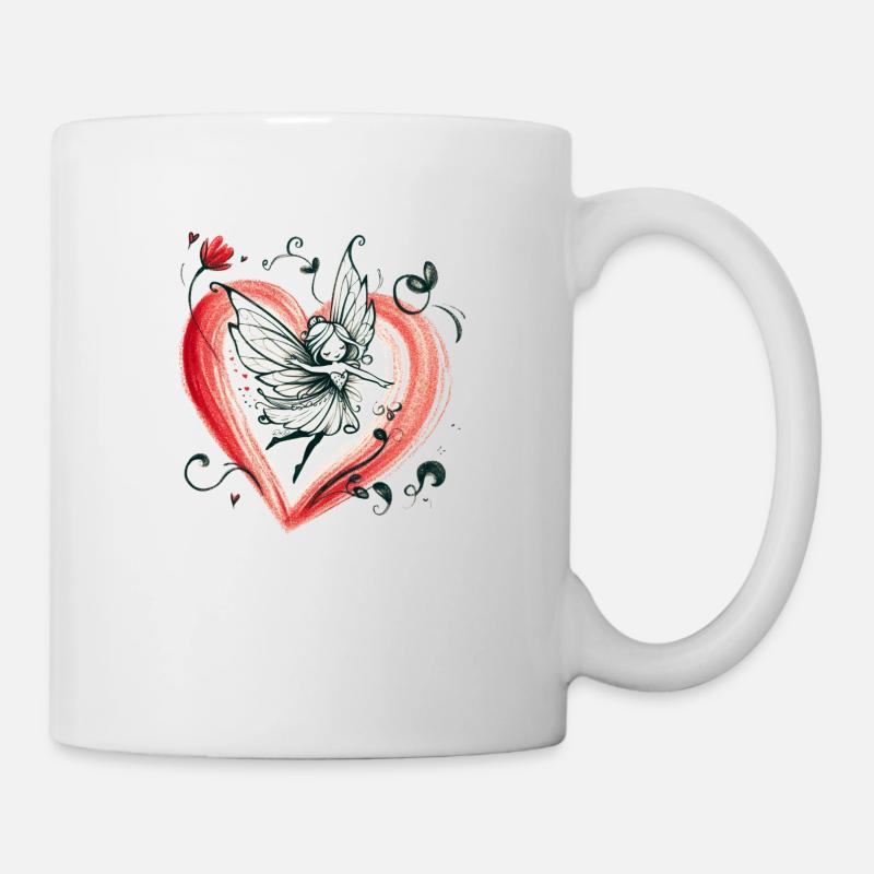 Fee Zeichnung Herz - Tasse - Weiß