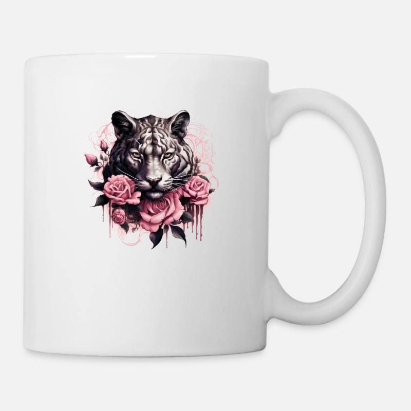 King Tiger with pink Roses - Tasse - Weiß