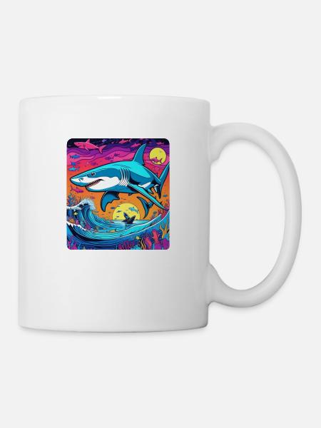 Hai & Sonnenuntergang - Tasse - Weiß