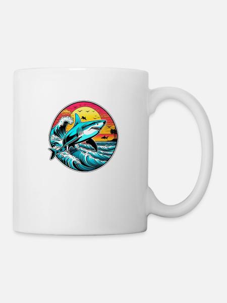 Hai & Sonnenuntergang - Tasse - Weiß