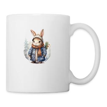 Hase im Schnee mit Mütze, Schal und Mantel - Tasse - Weiß - Rechts