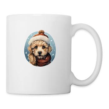 Winter dog with scarf and hat - Mug - white - Right