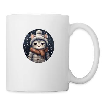 Chat avec chapeau, écharpe et veste d’hiver - Mug blanc - blanc - Droite