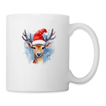 T-shirt de Noël avec chapeau de père Noël cerf - Mug blanc - blanc - Droite