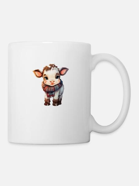 süsses Kälbchen im Winter - Tasse - Weiß