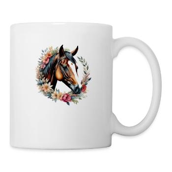 Amour cheval, cheval avec Couronne de fleurs - Mug blanc - blanc - Droite