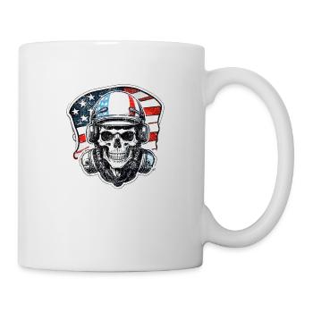 Motorrad im Retro-Stil - Totenkopf und Skelett - Tasse - Weiß - Rechts