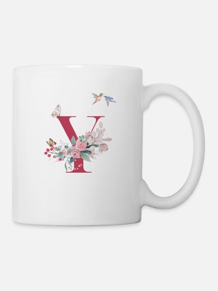 Buchstabe y floral - Geschenkidee - Tasse - Weiß