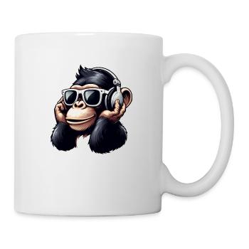 Ape chimpanzee with sunglasses and headphones - Mug - white - Right