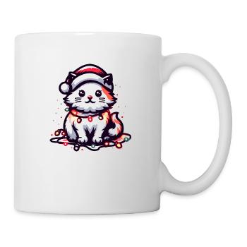 Cute Christmas Cat Santa Hat Christmas Lights - Mug - white - Right