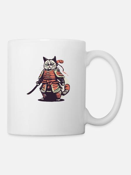 Katzen Samurai - Tasse - Weiß