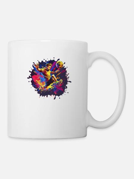 Fussballer, Fußball, Graffiti, bunt - Tasse - Weiß
