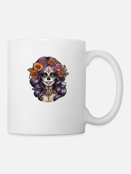 Women's Skull in Mexican Style Tatoo Art - Mug - white
