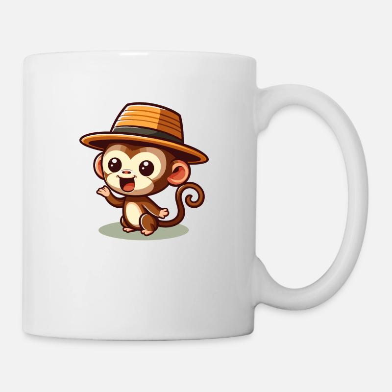 Dessin animé de singe mignon avec chapeau - Mug blanc - blanc