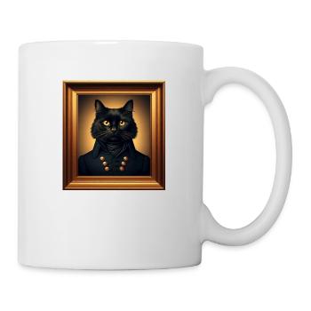 Portrait of a black cat in a golden frame - Mug - white - Right