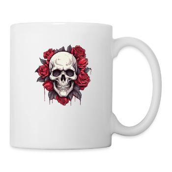 Totenkopf und Rosen Gothic Blumenkunst - Tasse - Weiß - Rechts