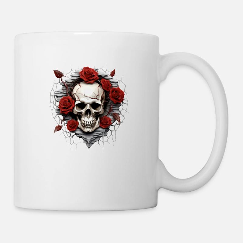 Crâne gothique et Roses Art mode graphique - Mug blanc - blanc
