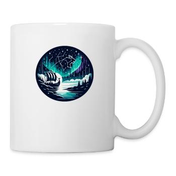 Sailing ship under starry sky and northern lights - Mug - white - Right
