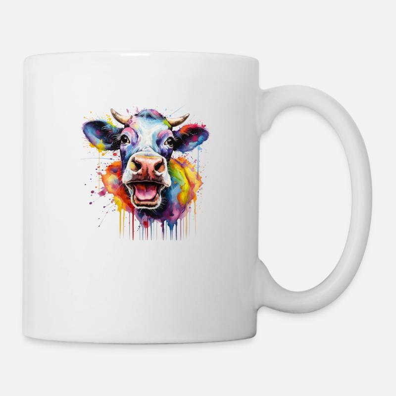 Bunte Kuh Popart, Kuh Regenbogen, Tier - Tasse - Weiß