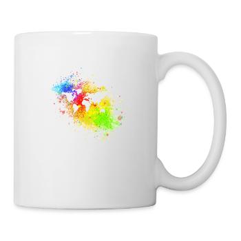 World in front of rainbow speckles - Mug - white - Right