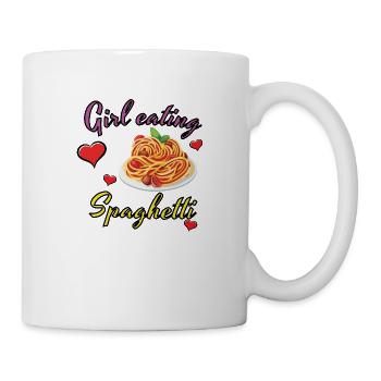 Fille mangeant des spaghettis, design drôle - Mug blanc - blanc - Droite