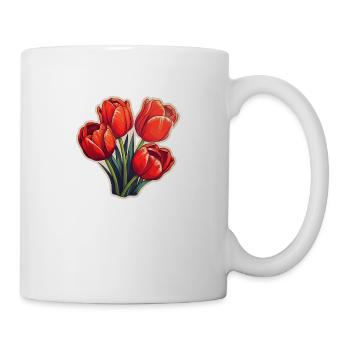 Tulpen vier Blüten rot - Tasse - Weiß - Rechts
