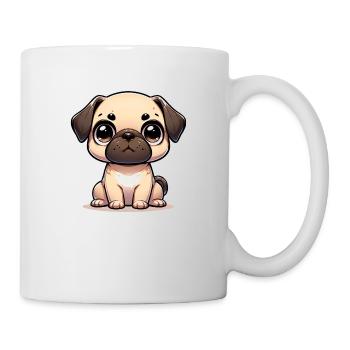 Digitale Illustration eines niedlichen Mopses - Tasse - Weiß - Rechts