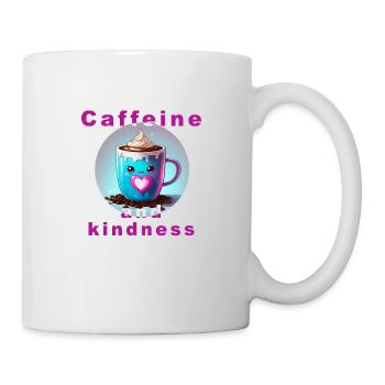 Liebevolle Kaffeetasse mit Botschaft "Koffein und Verwandtschaft" - Tasse - Weiß - Rechts