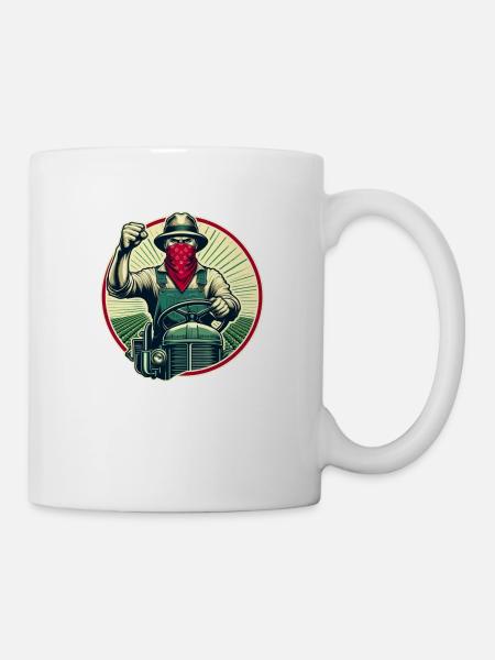 Stikers Farmer auf originalem Oldtimer-Traktor - Tasse - Weiß