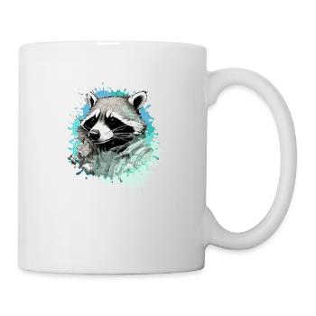 raton laveur, noir et blanc, gris, aquarelle, coloré - Mug blanc - blanc - Droite