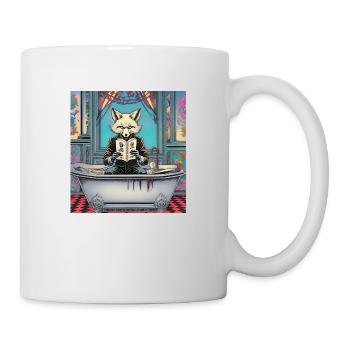 Fuchs,badewanne, Buch,lesender Fuchs - Tasse - Weiß - Rechts