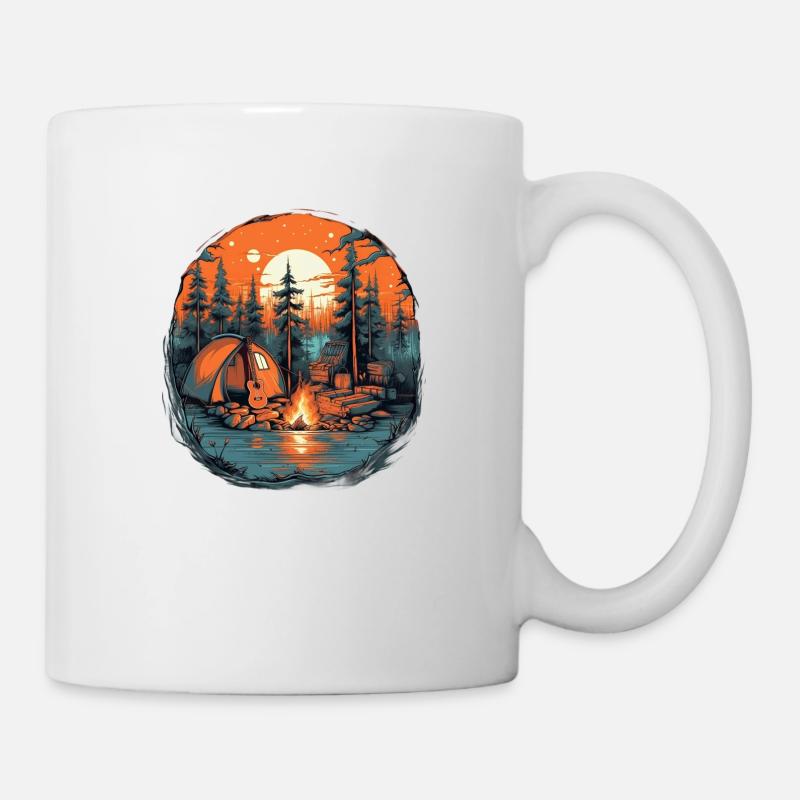 Campinglager mit Zelt und Feuer - Tasse - Weiß
