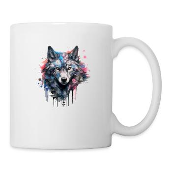 Wolf Design Wolfkopf in bunten Farben Wolfsrudel - Tasse - Weiß - Rechts
