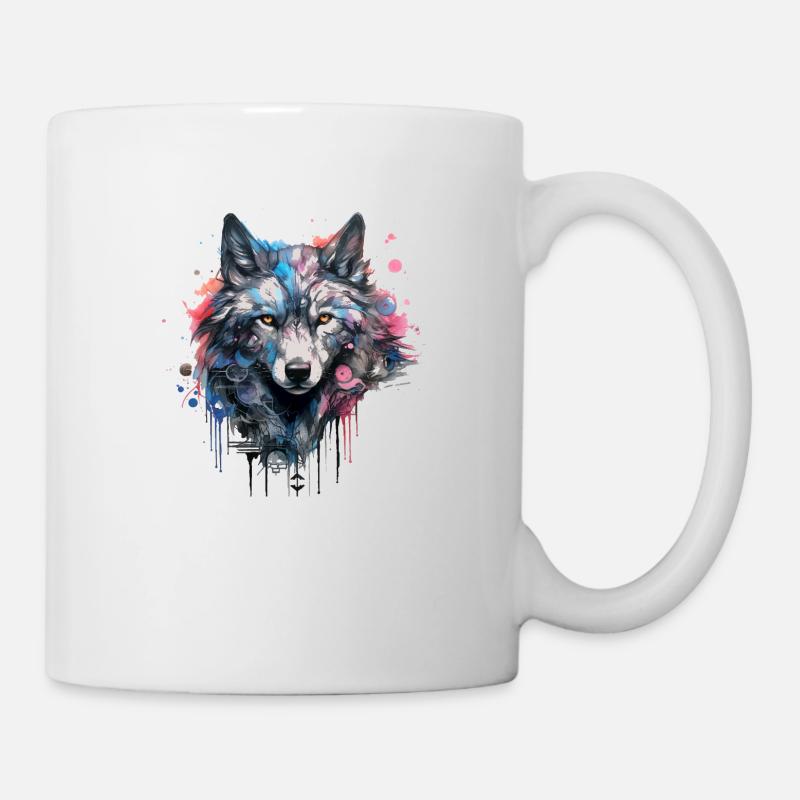 Wolf Design Wolfkopf in bunten Farben Wolfsrudel - Tasse - Weiß