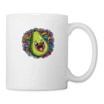 Vergnügte Avocado grün und bunte kunstvolle Wellen - Tasse - Weiß - Rechts