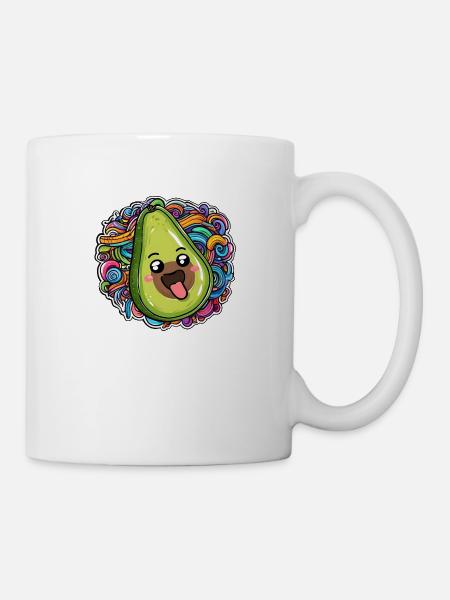 Vergnügte Avocado grün und bunte kunstvolle Wellen - Tasse - Weiß