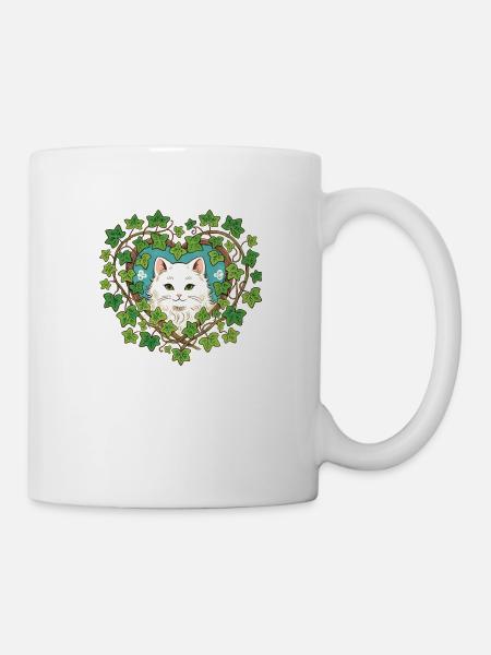 Weiße Katze Efeu - Tasse - Weiß