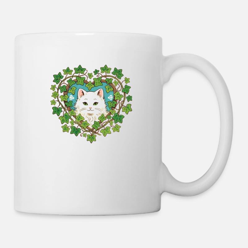Weiße Katze Efeu - Tasse - Weiß