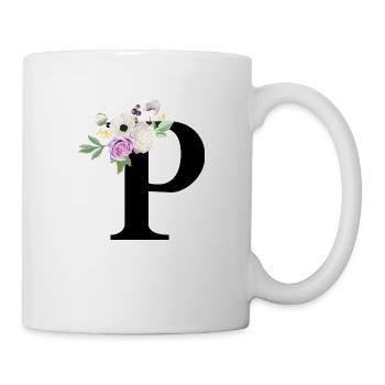 Lila Blumenbuchstabe p - Tasse - Weiß - Rechts