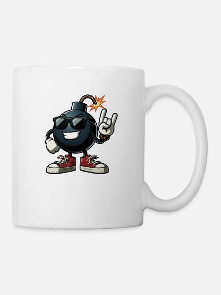 coole Bombe, Sonnenbrille, rote Turnschuhe, Rockschild - Tasse - Weiß
