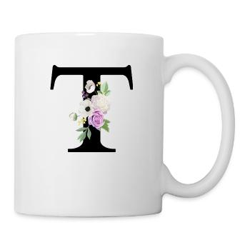 Lila Blumenbuchstabe T - Tasse - Weiß - Rechts