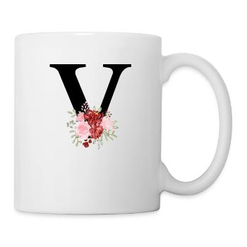 Roter floraler V-Buchstabe - Tasse - Weiß - Rechts