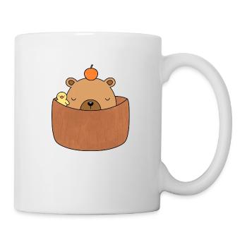 Cute capybara with tangerine in bath with duckling - Mug - white - Right