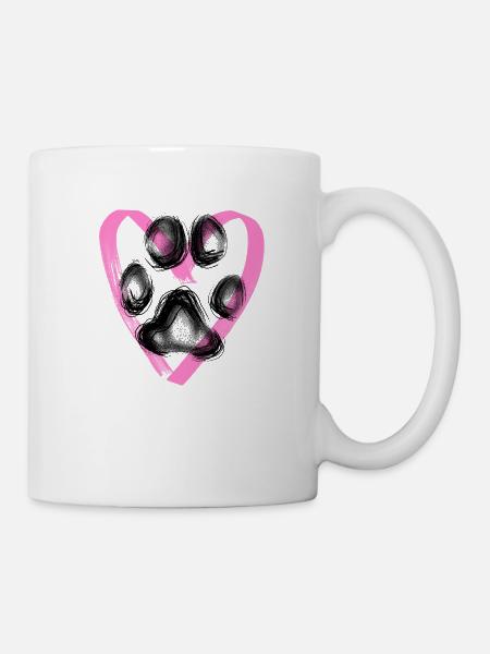 Paw print with heart, pink - Mug - white