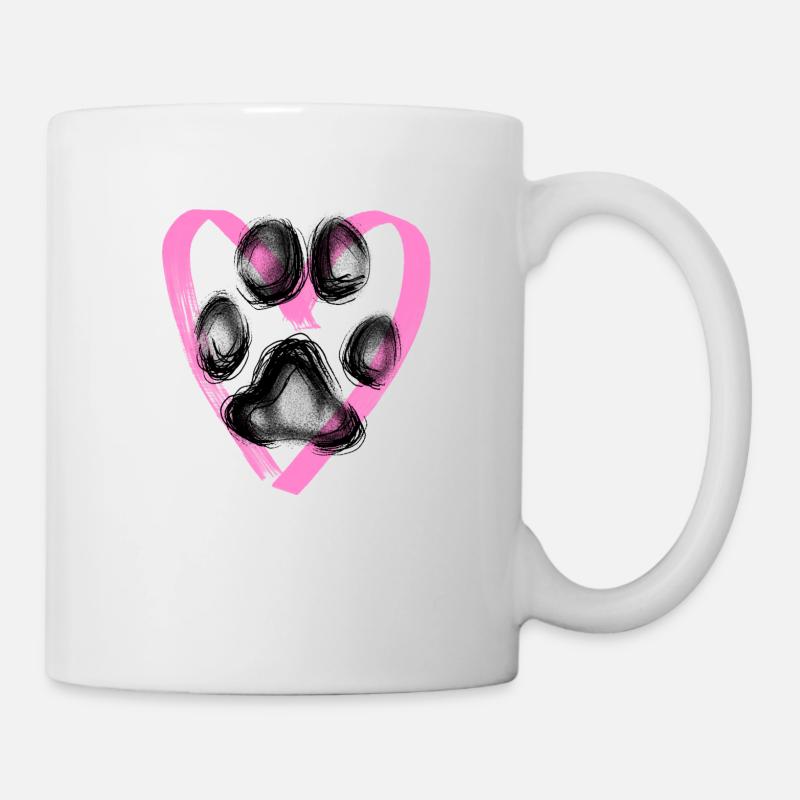 Paw print with heart, pink - Mug - white