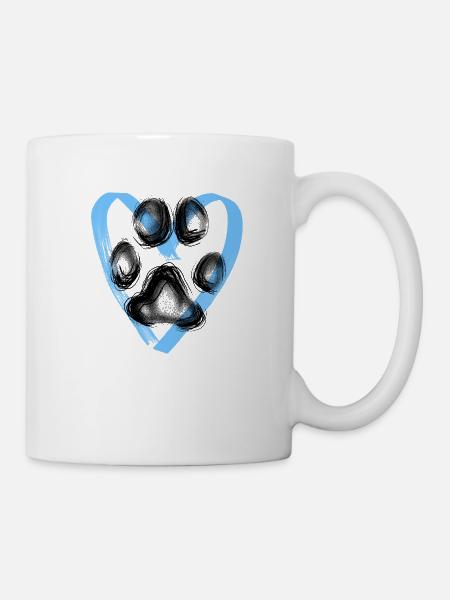 Paw print with heart, blue - Mug - white