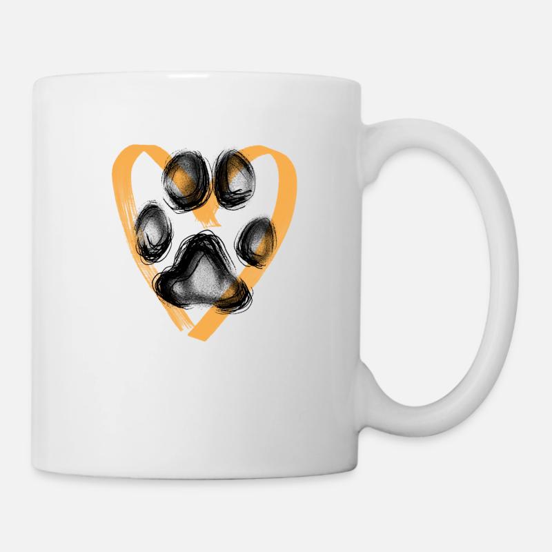 Paw print with heart, orange - Mug - white