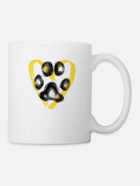 Paw print with heart, yellow - Mug - white