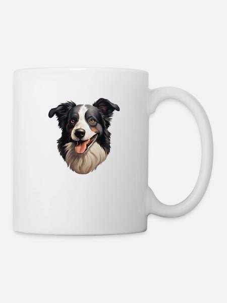 Głowa Border Collie - Kubek - biały