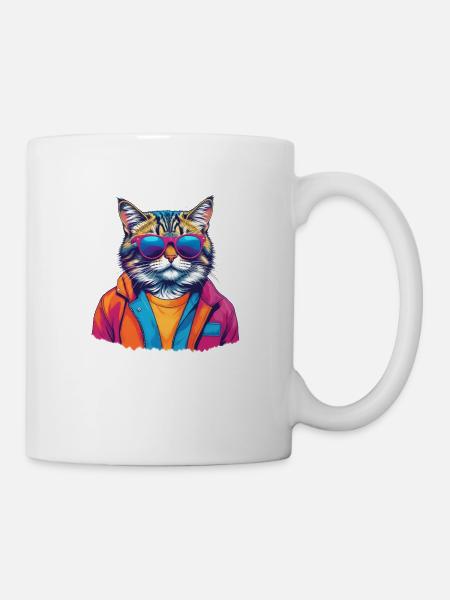 MADFOXX - Cool Colorful Cat - Mug - white
